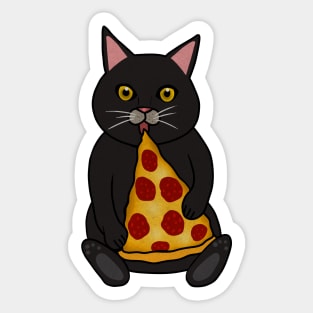 Black Cat Eating Pizza, Funny Sticker